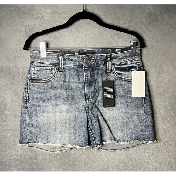 KUT from the Kloth Blue Gidget Cutoff Denim Shorts Mid Rise Stretch Women Size 2 - Picture 3 of 11